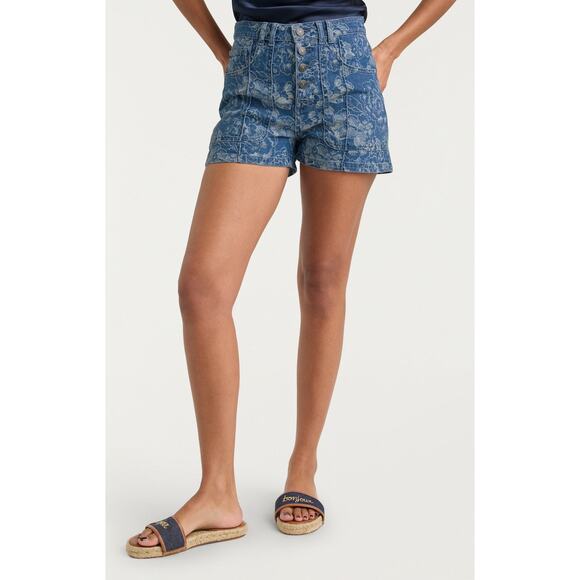 Cinq a Sept Sketchbook Floral Vivian Shorts in Indigo White 6 - Picture 1 of 6